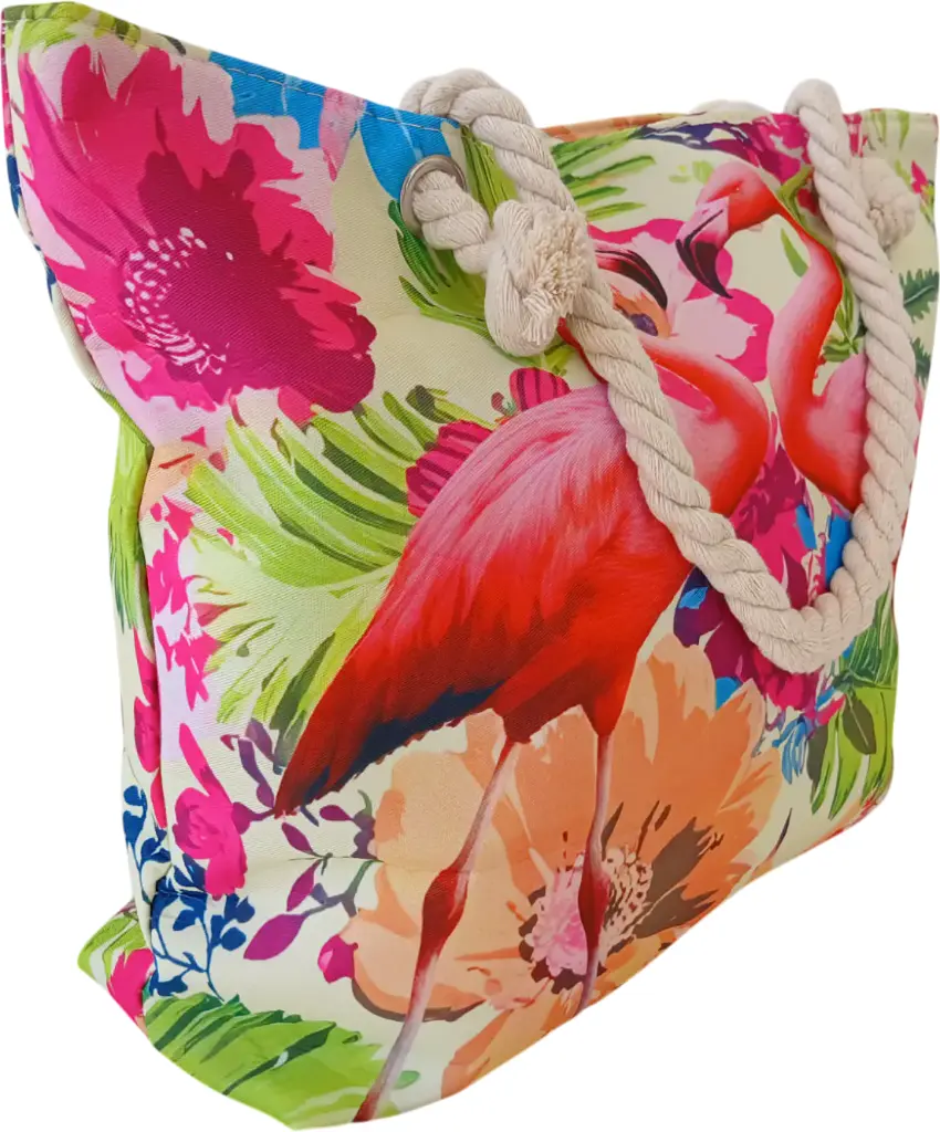Sac de plage épaulière corde souple (Plumes roses et bleus) (copie)