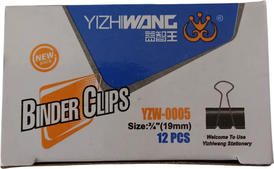 Pince papier 19mm Noir YIZHIWANG [boite de 12]