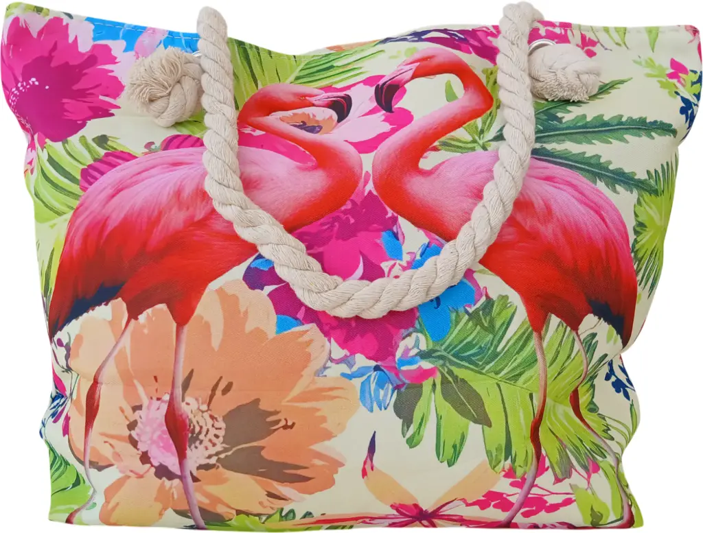 Sac de plage épaulière corde souple (Flamant aimant - Jaune)