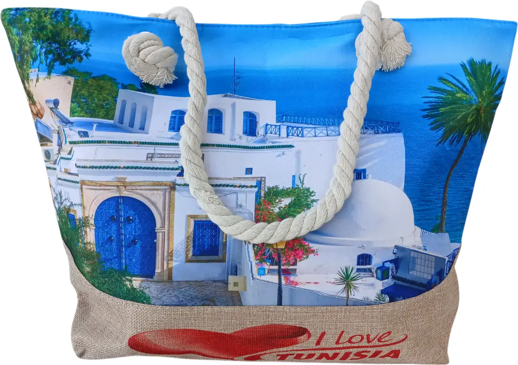 Sac de plage épaulière corde souple (I love Tunisia : Sidi-Bou Saiid 2)