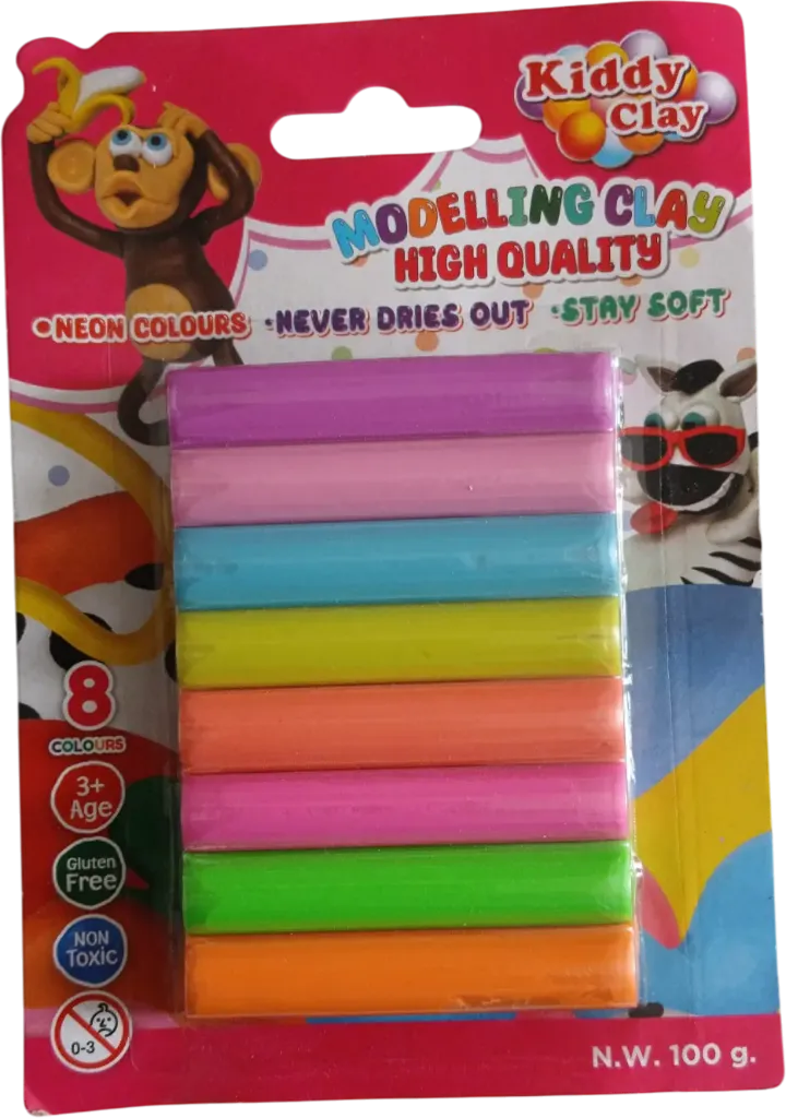 [KiddyClay: ST-100-8N] Pâte à modeler de 8 couleurs 100g KiddyClay (NEON COULOURS)