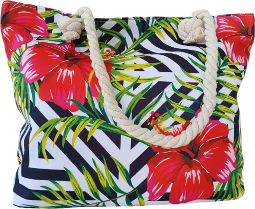 Sac de plage épaulière corde souple (Roses et motif traçage)