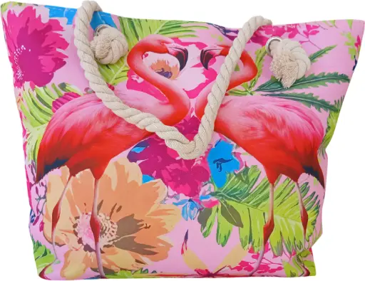 Sac de plage épaulière corde souple (Flamant aimant - Rose)