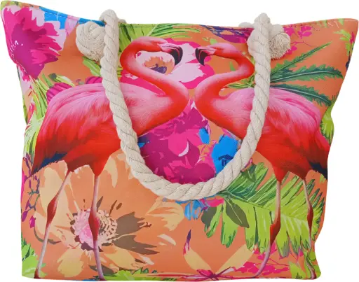 Sac de plage épaulière corde souple (Flamant aimant - Orange)