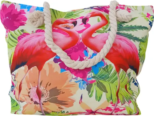 Sac de plage épaulière corde souple (Flamant aimant - Jaune)