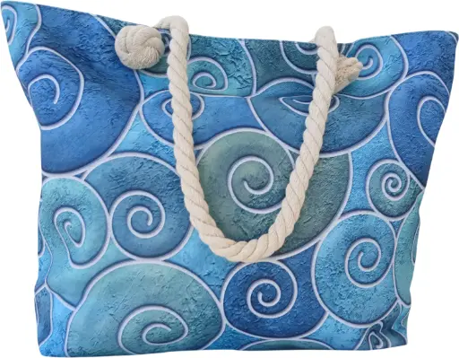 Sac de plage épaulière corde souple (Coquille art - Bleu)