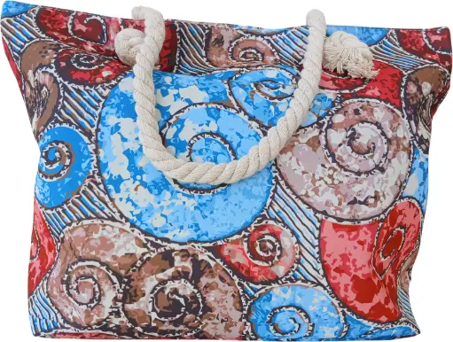 Sac de plage épaulière corde souple (Coquille art - Bleu-Rouge-marron)