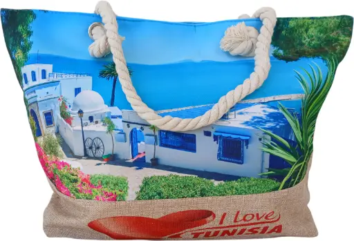 Sac de plage épaulière corde souple (I love Tunisia : Sidi-Bou Saiid 1)