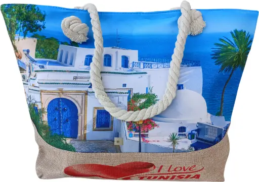 Sac de plage épaulière corde souple (I love Tunisia : Sidi-Bou Saiid 2)