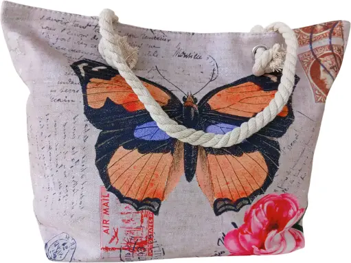 Sac de plage épaulière corde souple (Arrière paille - papillon orange)