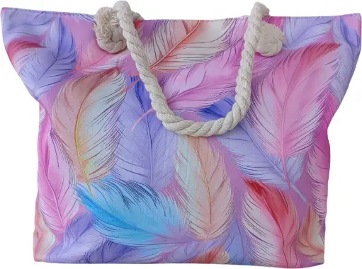 Sac de plage épaulière corde souple (Plume couleur pastel)