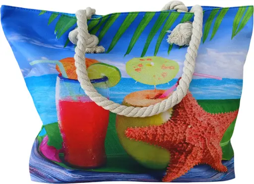 Sac de plage épaulière corde souple (étoile de mer  et jus en plage)