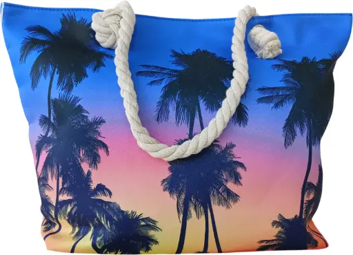 Sac de plage épaulière corde souple (Couché de soleil, palmier)